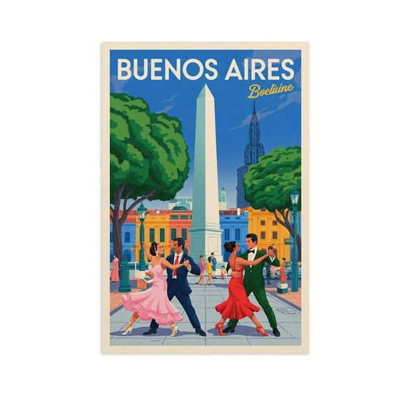 Buenos Aires Retro Travel Poster Vintage Argentinian City Tourism with Obelisk & Tango Print Poster