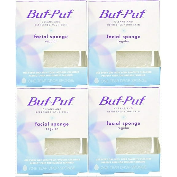 Buf-Puf Regular Reusable Facial Sponges for Cleansing Makeup, Dirt, and Excess Oil, 4 pack