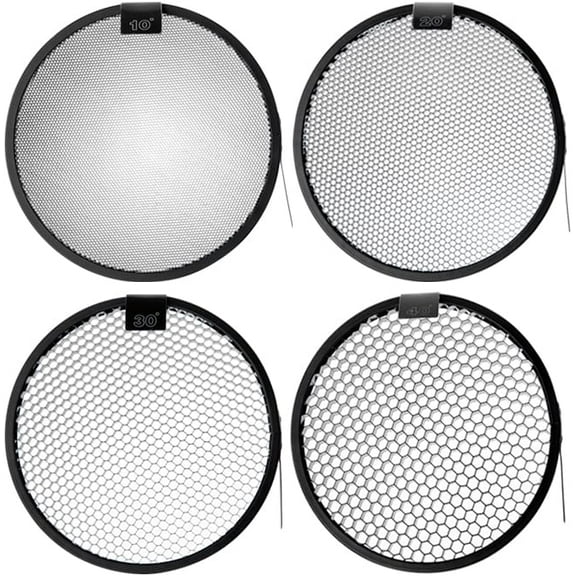 Buff 7 Standard Reflector Grids (Set of 4), 10/20/30/40 Degree Honeycomb Grid Compatible with Paul C. Buff LiteMod & 7" Standard Reflector