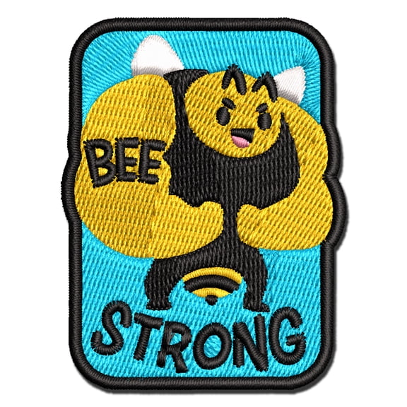 Buff Bee Strong Funny Applique Multi-Color Embroidered Iron-On Patch - 2.5 Inch Small