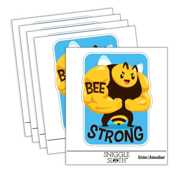 Buff Bee Strong Funny Car Window Bumper Water Bottle Phone Tablet Laptop Waterproof Vinyl Decal Sticker Set 5-Pack - Gloss Finish - 2.0"