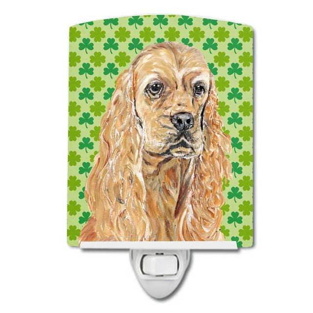 Buff Cocker Spaniel Lucky Shamrock St. Patricks Day Ceramic Night Light