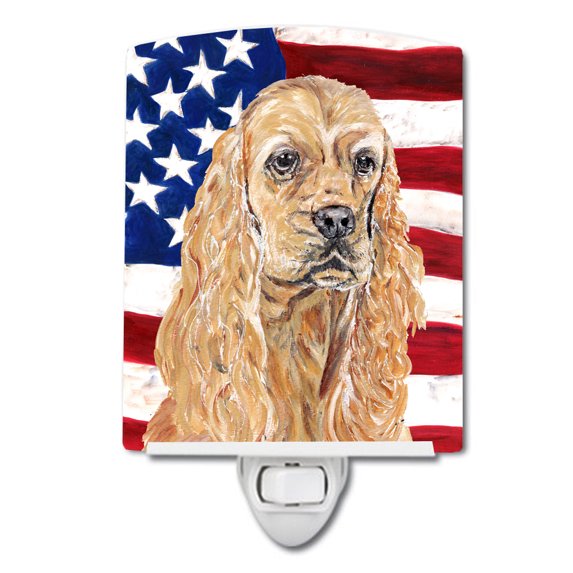 Buff Cocker Spaniel with American Flag Ceramic Night Light