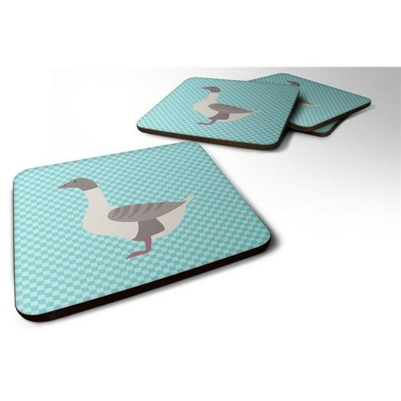Buff Grey Back Goose Blue Check Foam Coaster - Blue