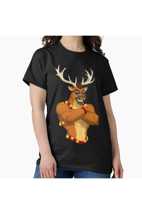 Buff Reindeer Christmas Design Holiday Animal Graphic Art Unisex T-Shirt up to size 5XL