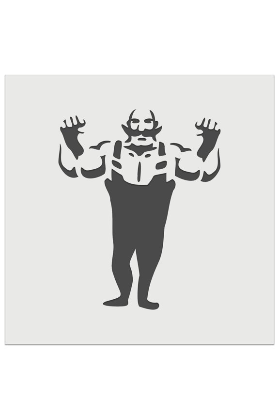 Buff Strong Bald Circus Man with Mustache DIY Cookie Wall Craft Stencil - 9.0 Inch
