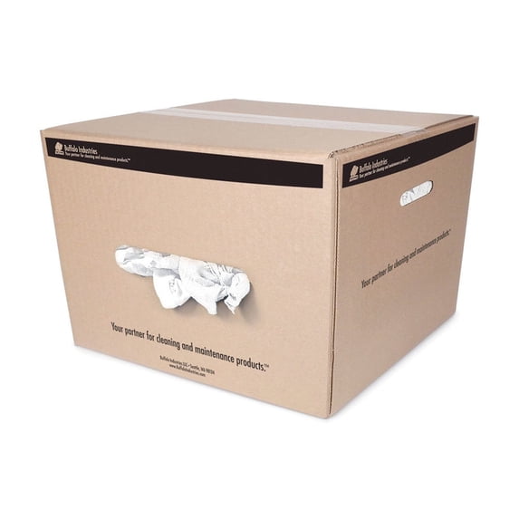 Buffalo 10395 Recycled Industrial White T-Shirt Cloth Rags - 25 lbs. Box