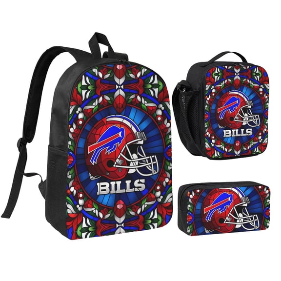 Buffalo 17in Backpack Pencase Lunch Bag 3PCS Teen Fashion Lunchbox Pencil Box Daypack Pen Bag Bookbag Waterproof Travel Laptop With Side Pockets Gifts For Sports Footall Game Fans