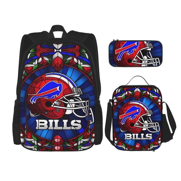 Buffalo 17in Backpack Pencase Lunch Bag 3PCS Teen Fashion Lunchbox Pencil Box Daypack Pen Bag Bookbag Waterproof Travel Laptop With Side Pockets Gifts For Sports Footall Game Fans
