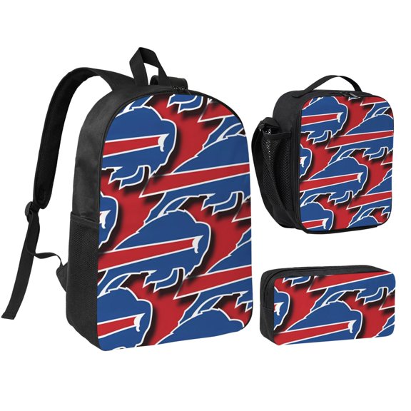 Buffalo 17in Backpack Pencase Lunch Bag 3PCS Teen Fashion Lunchbox Pencil Box Daypack Pen Bag Bookbag Waterproof Travel Laptop With Side Pockets Gifts For Sports Footall Game Fans
