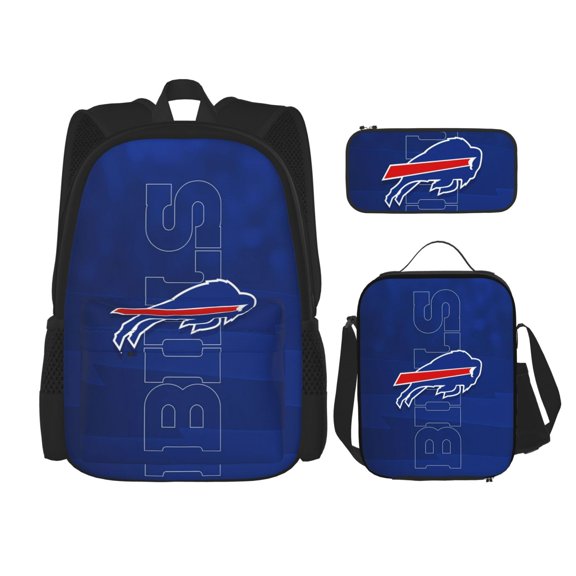 Buffalo 17in Backpack Pencase Lunch Bag 3PCS Teen Fashion Lunchbox Pencil Box Daypack Pen Bag Bookbag Waterproof Travel Laptop With Side Pockets Gifts For Sports Footall Game Fans