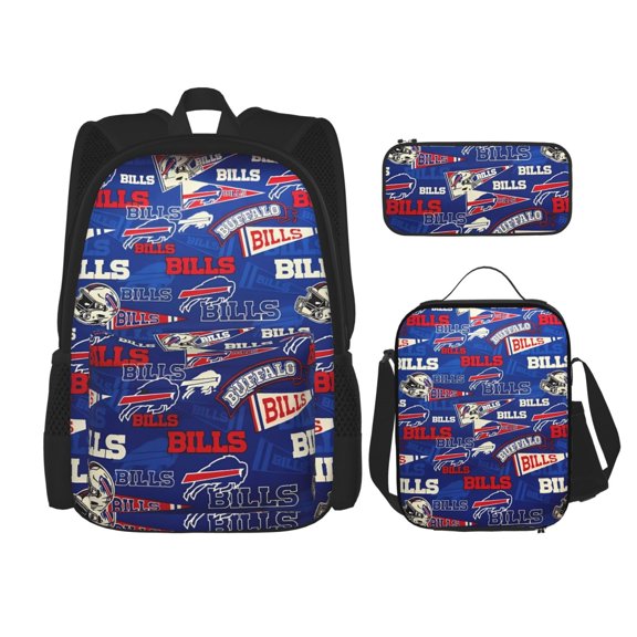 Buffalo 17in Backpack Pencase Lunch Bag 3PCS Teen Fashion Lunchbox Pencil Box Daypack Pen Bag Bookbag Waterproof Travel Laptop With Side Pockets Gifts For Sports Footall Game Fans