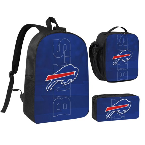 Buffalo 17in Backpack Pencase Lunch Bag 3PCS Teen Fashion Lunchbox Pencil Box Daypack Pen Bag Bookbag Waterproof Travel Laptop With Side Pockets Gifts For Sports Footall Game Fans