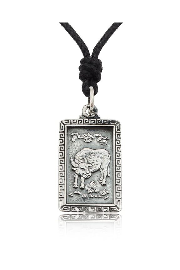 Buffalo 92.5 Sterling Silver Charm Rectangle Necklace Pendant Jewelry With Cotton Cord