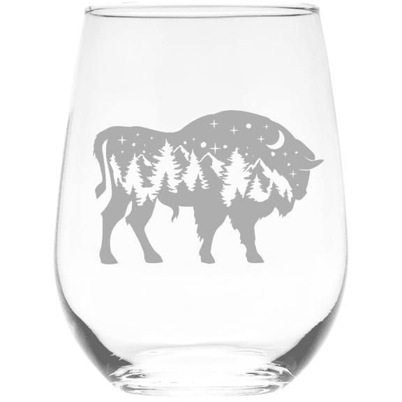 C&M Personal Gifts 17 oz Buffalo Stemless Wine Glass (Style B1)
