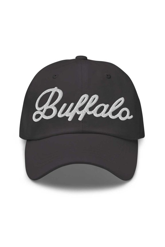 Buffalo Baseball Cap Buffalo Dad Hat Bold Script Texas TX Hat Embroidered Souvenir Gift Dark Grey