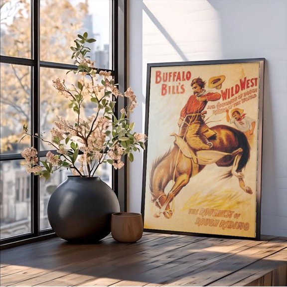 Buffalo Bill Vintage Rodeo Poster Wild West Show Art Retro Cowboy Wall Decor Print 8x12 UNFRAMED