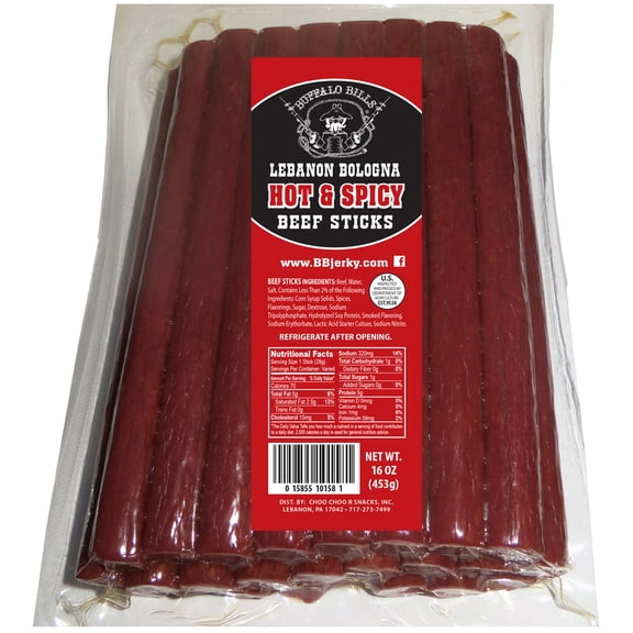Buffalo Bills 1-lb Pack Hot & Spicy Lebanon Bologna Sticks (Pennsylvania Dutch hot beef sticks)