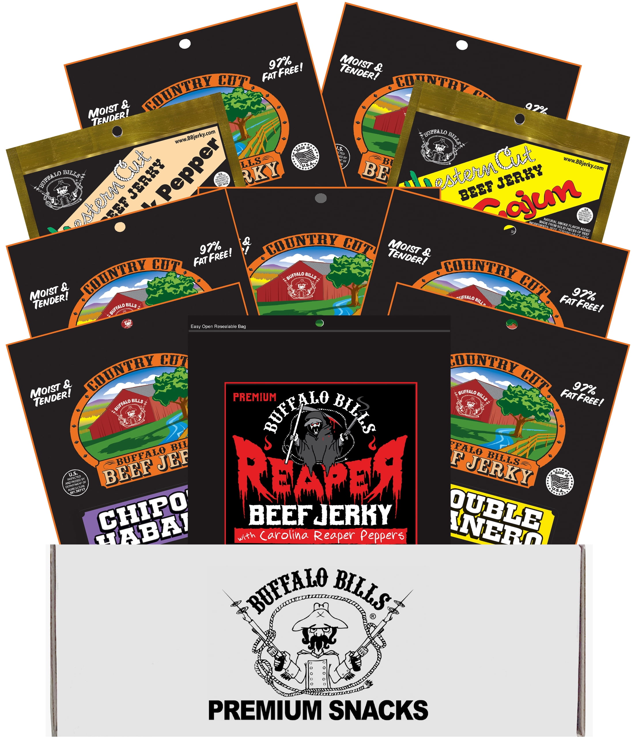 Buffalo Bills 10-pc Mostly Hot Jerky Sampler Gift Box (10 packs of mostly hot jerky)