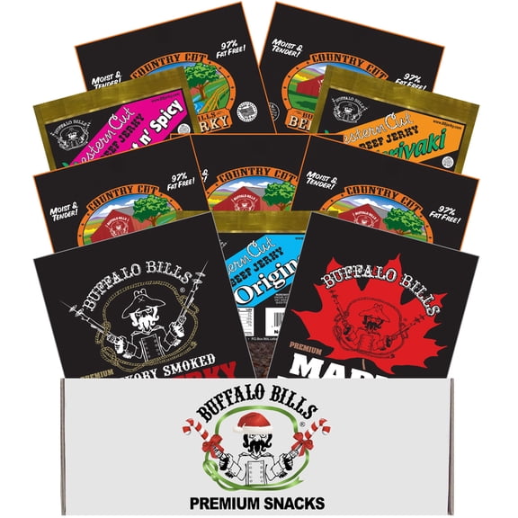 Buffalo Bills 10-pc Mostly Mild Jerky Christmas Sampler Gift Box (10 packs of mostly mild jerky)