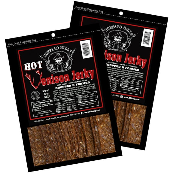 Buffalo Bills 10oz Hot Venison Jerky Strips Packs (two 10oz packs venison jerky strips)