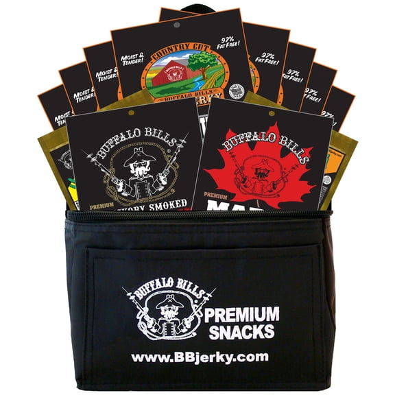 Buffalo Bills 12-pc Beef Jerky Sampler Black 6-Pack Gift Cooler (12 assorted 1.5oz jerky packs)