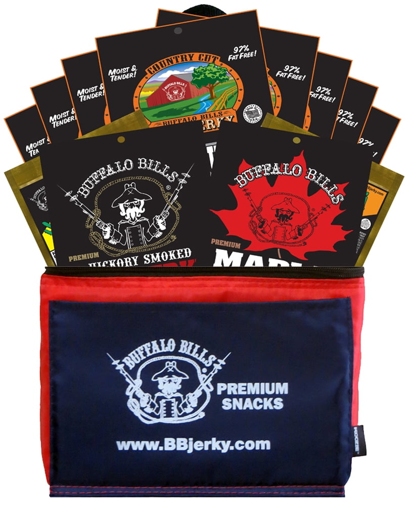 Buffalo Bills 12-pc Beef Jerky Sampler Patriotic 6-Pack Gift Cooler (12 Mixed 1.5oz Jerky Packs)