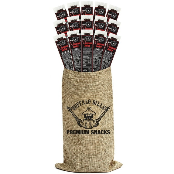 Buffalo Bills 15-Piece Hot Venison Jerky Burlap Gift Wine Bags (15 Hot Venison Jerky Strips)
