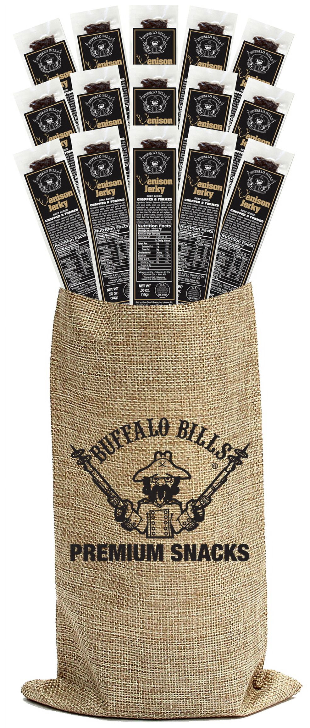 Buffalo Bills 15-Piece Mild Venison Jerky Burlap Gift Wine Bags (15 Mild Venison Jerky Strips)