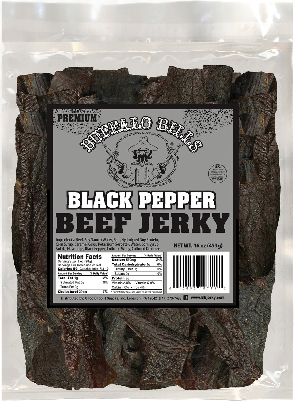 Buffalo Bills 16oz Premium Black Pepper Beef Jerky Pieces (black pepper jerky in random size pieces)