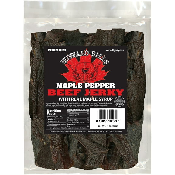Buffalo Bills 16oz Premium Maple Pepper Beef Jerky Pieces (one pound bag in random size pieces beef jerky pieces)