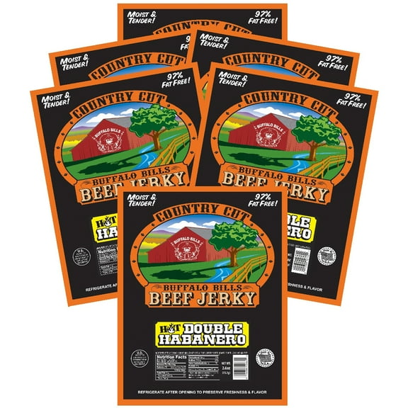 Buffalo Bills 2.6oz Double Habanero Country Cut Beef Jerky  Six 2.6oz Packs