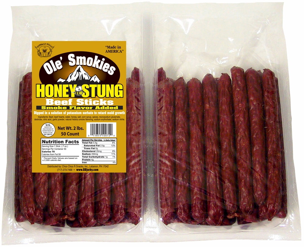 Buffalo Bills 2-lb Honey Stung 5" Ole Smokies Saddlebag (50 twist end beef sticks per saddlebag)