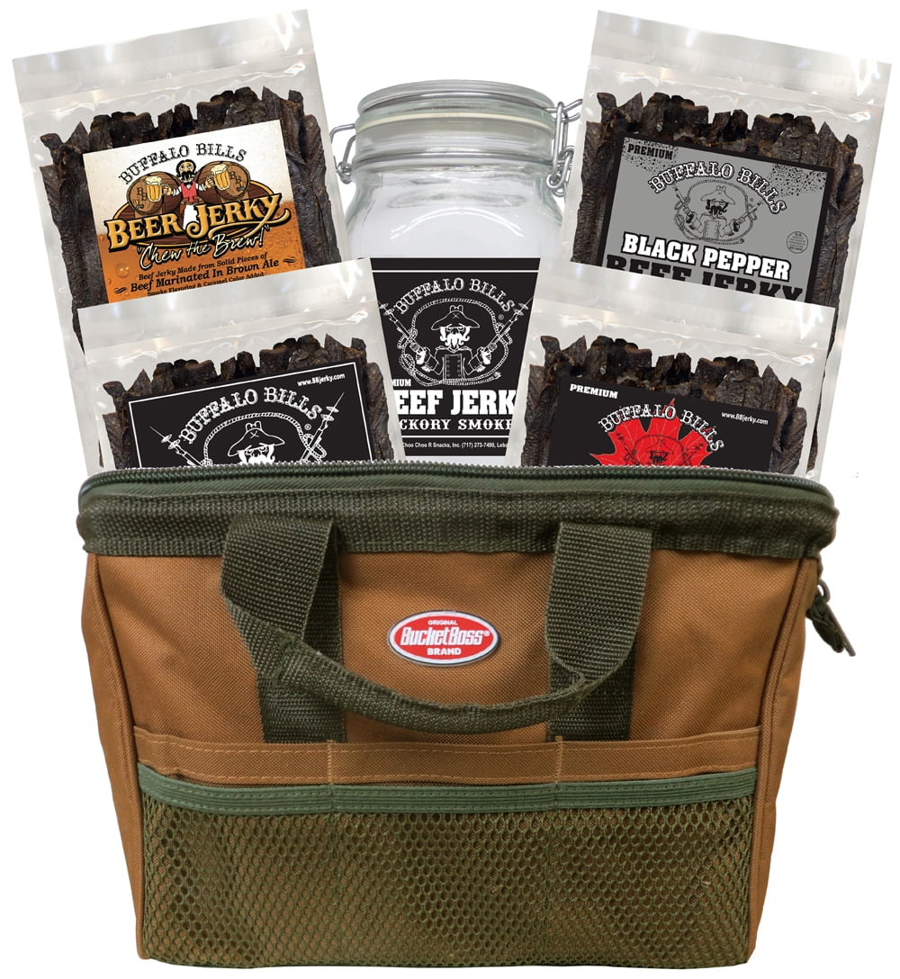 Buffalo Bills 5-Piece Assorted Beef Jerky & Glass Jar Gift Tool Bags (4 bags and 1 jar)
