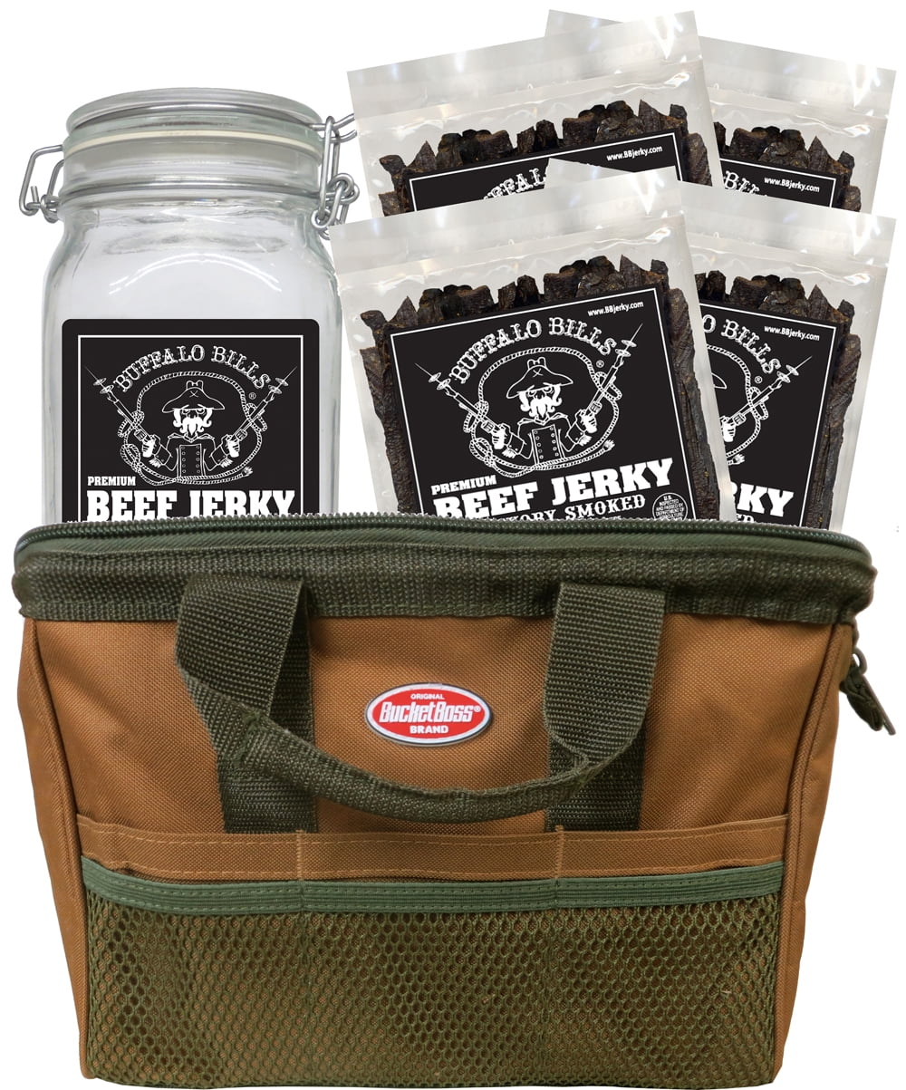 Buffalo Bills 5-Piece Hickory Smoked Beef Jerky & Glass Jar Gift Tool Bags (4 bags and 1 jar)