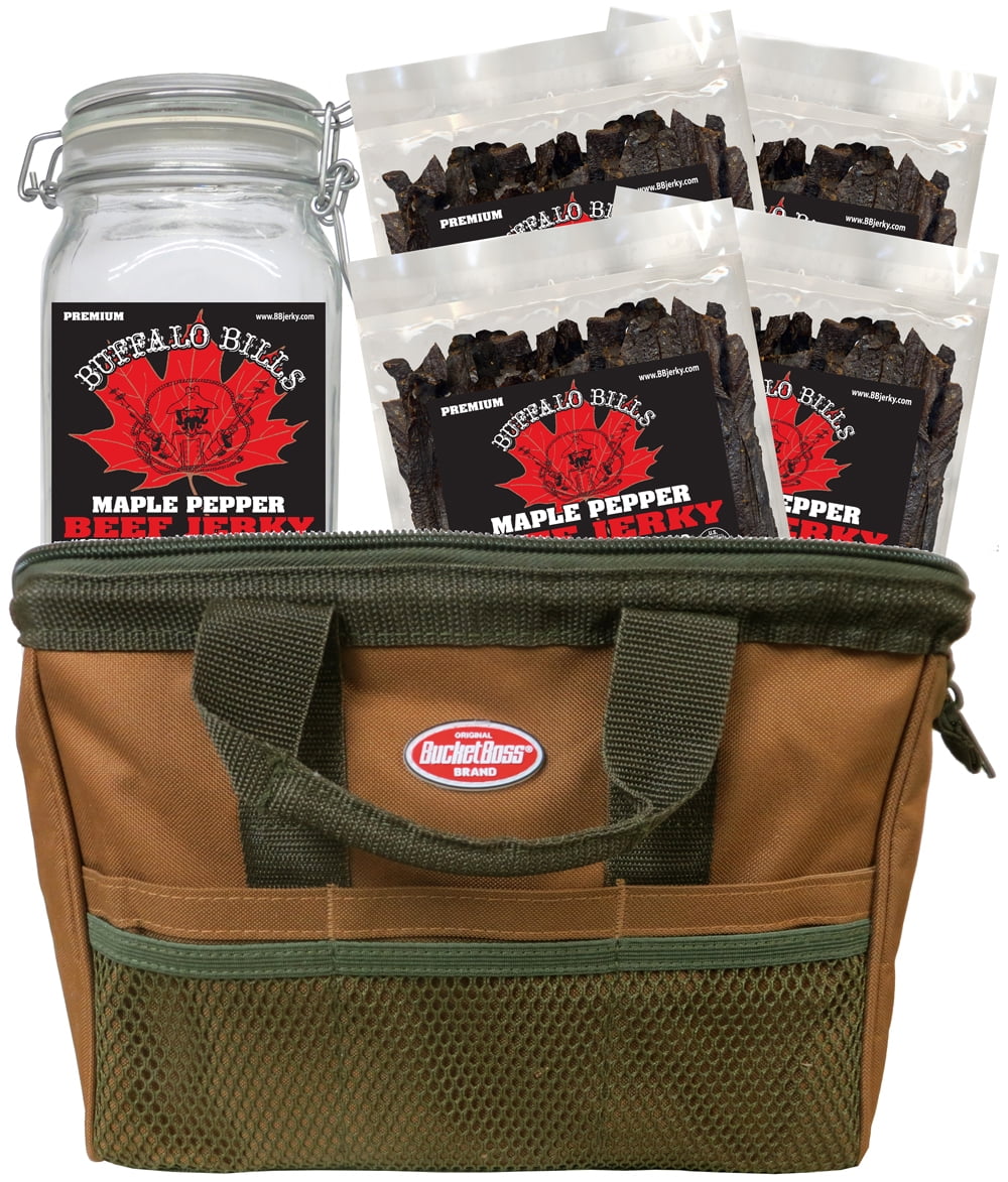 Buffalo Bills 5-Piece Maple Pepper Beef Jerky & Glass Jar Gift Tool Bags (4 bags and 1 jar)