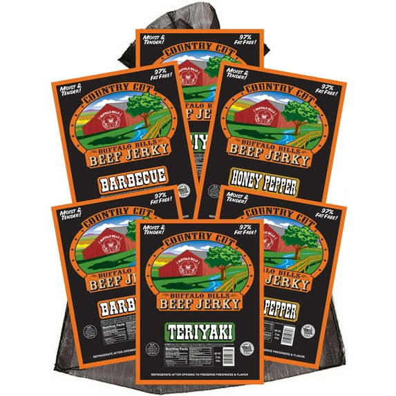 Buffalo Bills 6-ct Tangy & Sweet Country Cut Beef Jerky Sampler – Six 2.6oz Packs