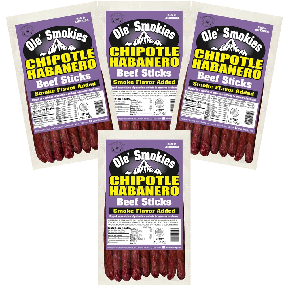 Buffalo Bills 7oz Chipotle Habanero Ole Smokies (Beef Sticks) – Four 7oz Packs