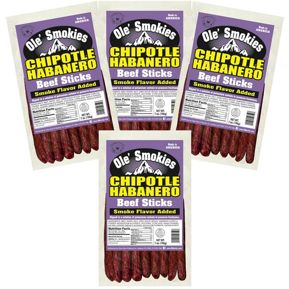 Buffalo Bills 7oz Chipotle Habanero Ole Smokies (Beef Sticks) Four 7oz Packs