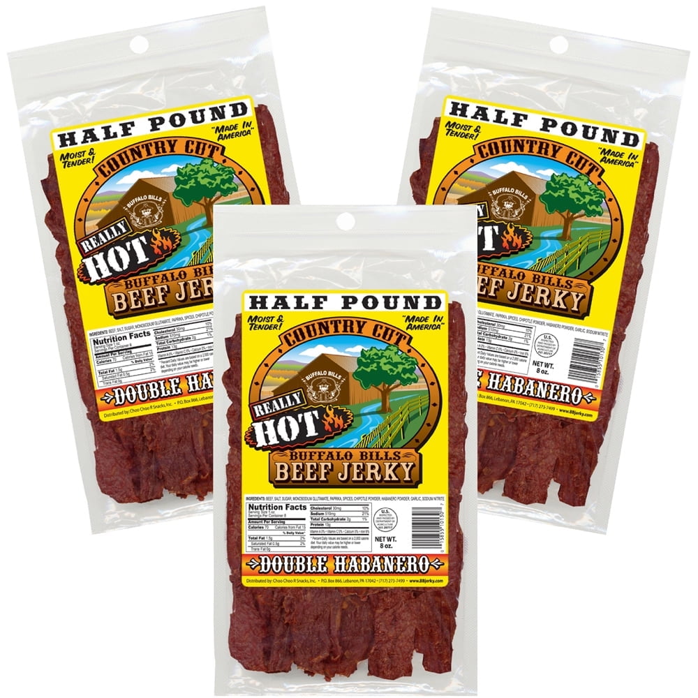 Buffalo Bills 8oz Double Habanero Country Cut Beef Jerky - Three 8oz Packs