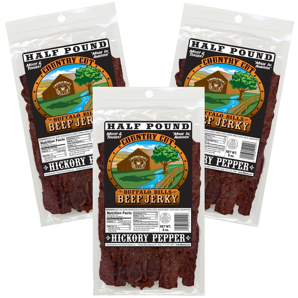 Buffalo Bills 8oz Hickory Pepper Country Cut Beef Jerky – Three 8oz Packs
