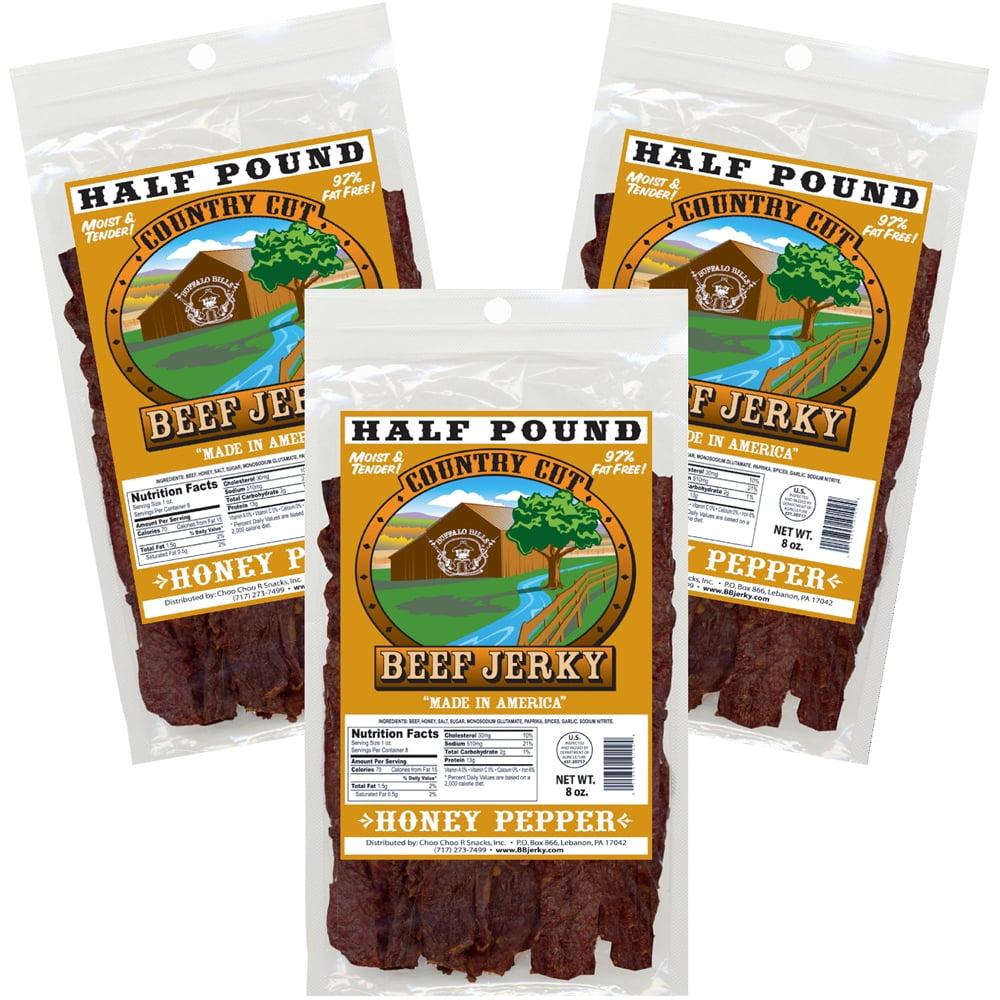 Buffalo Bills 8oz Honey Pepper Country Cut Beef Jerky – Three 8oz Packs