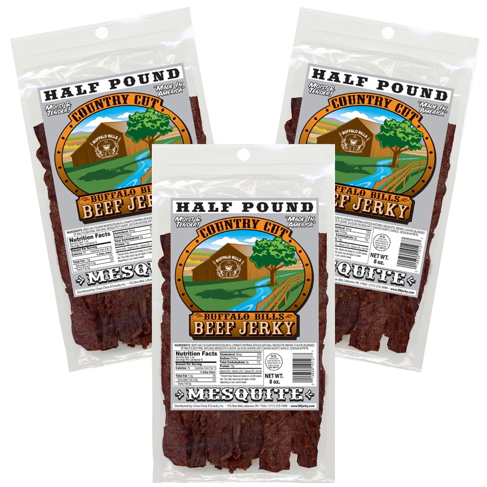 Buffalo Bills 8oz Mesquite Country Cut Beef Jerky – Three 8oz Packs