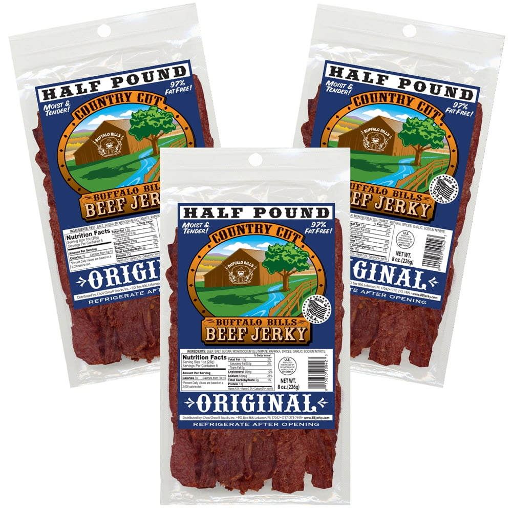 Buffalo Bills 8oz Original (aka Mild) Country Cut Beef Jerky – Three 8oz Packs