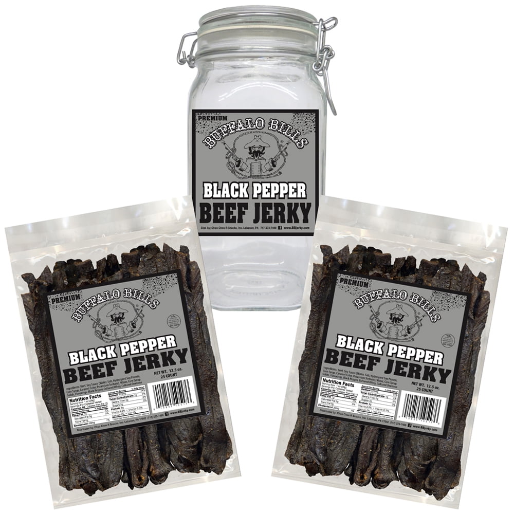 Buffalo Bills Black Pepper Beef Jerky 2 Bag Starter Kit (2 Bags And 1 Jar)
