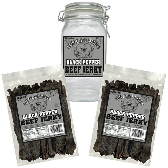 Buffalo Bills Black Pepper Beef Jerky 2 Bag Starter Kit (2 bags and 1 jar)