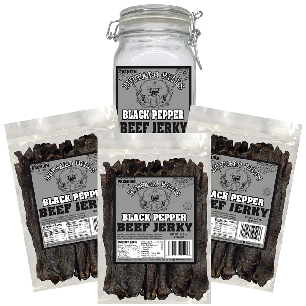 Buffalo Bills Black Pepper Beef Jerky 3 Bag Starter Kit (3 bags and 1 jar)