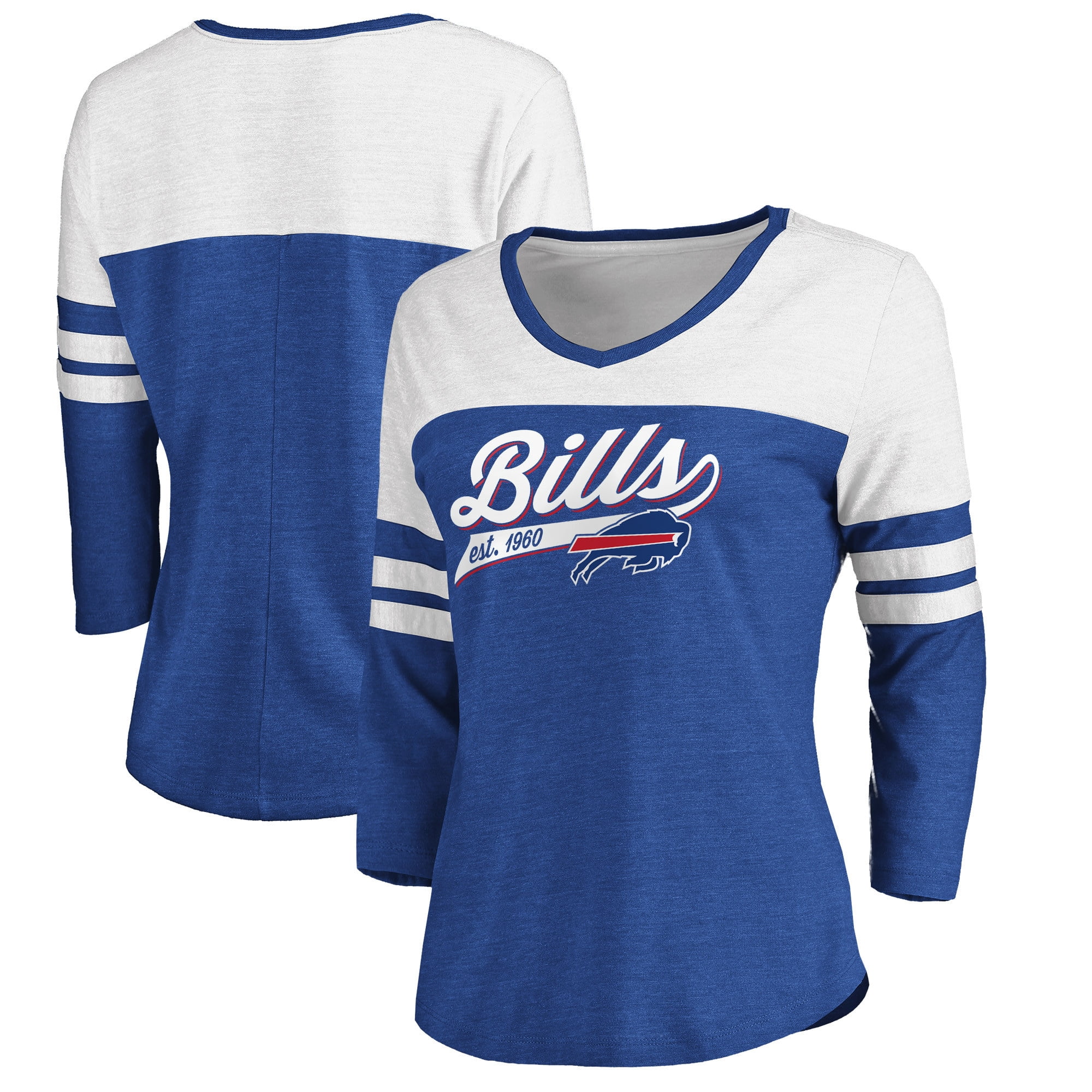 Buffalo Bills Fanatics Branded Women's Lateral Script 3/4 Sleeve V-Neck  Tri-Blend T-Shirt - Heathered Royal/White 