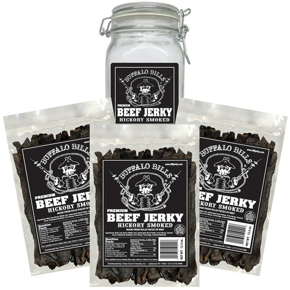 Buffalo Bills Hickory Smoked Beef Jerky 3 Bag Starter Kit (3 bags and 1 jar)