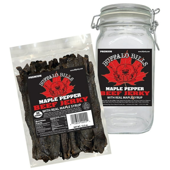Buffalo Bills Maple Pepper Beef Jerky 1 Bag Starter Kit (1 bag and 1 jar)